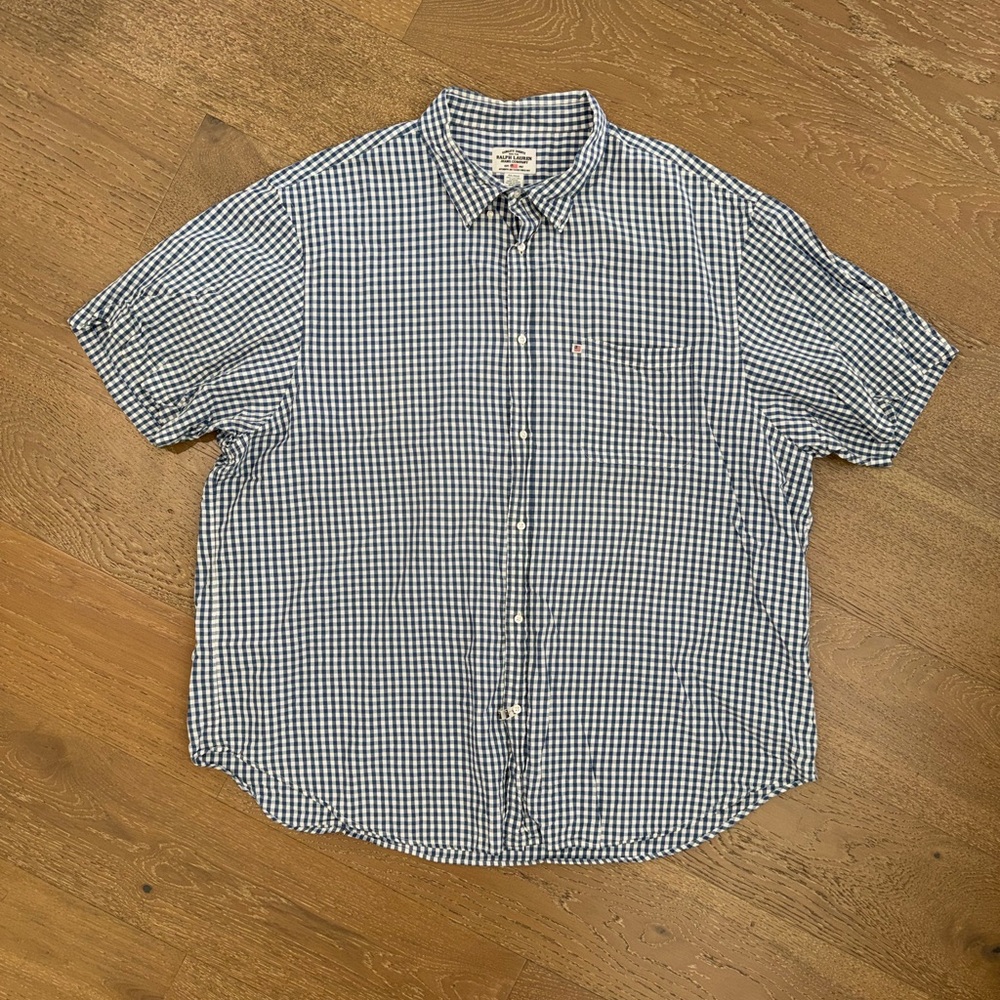 Ralph Lauren Blue & White Gingham Short-Sleeve Button-Down Shirt